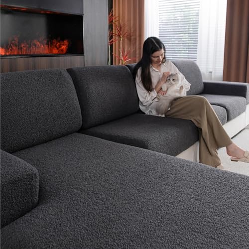 OHSIO Couch Cushion Covers for Sectional Sofa Stretch Soft Sofa Slipcovers Washable WearResistant Universal Furniture Protector for Living Room1 Piece Chair Cover Dark Gray