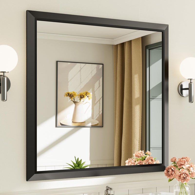 Briivue 36x36 Inch Black Bathroom Mirror for Wall, Thick Metal Framed Rectangle Mirrors for Over Sink, Bedroom, Living Room, Entryway, Anti-Rust, HD Tempered Glass - Image 1