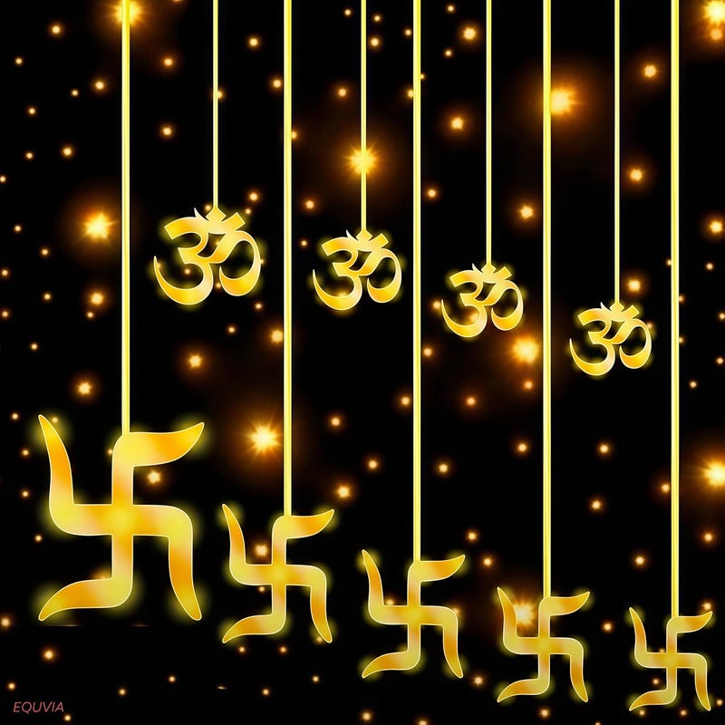 Desidiya Plastic Warm White Swastik Curtain Light, String Lights with Pack of 12 Hanging Swastik and Om 8 Flashing Modes for Diwali Decoration, 5 Centimeters, LED - Image 1