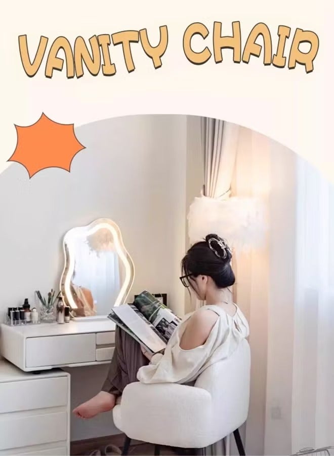 Raffine Modern Minimalist Design Single Sofa Comfy Fluffy Vanity Chair Elegant Makeup Desk Chair Ergonomic Backrest Dinning Chair with Armrests for Bedroom Living Room 45x47x81 cm - Image 3
