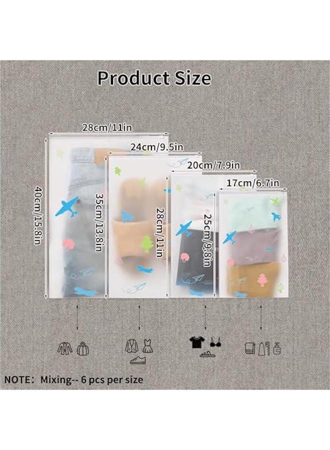 24PCS Travel Storage Bags for Clothes, Frosted Reusable Bags Plastic Ziplock Bags, Waterproof Resealable Clothing Packaging Bags Luggage Organizer Pouch for Clothes, Towels, Cosmetics (4 Size) - Image 5