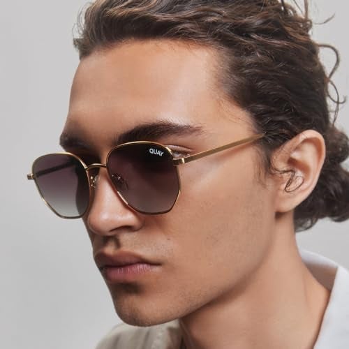 Quay - Sunglasses for Men & Women, Round Lenses with UV Protection (Big Time, Brushed Gold) - Image 4
