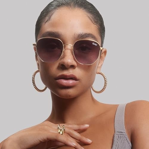 Quay - Sunglasses for Men & Women, Round Lenses with UV Protection (Big Time, Brushed Gold) - Image 3