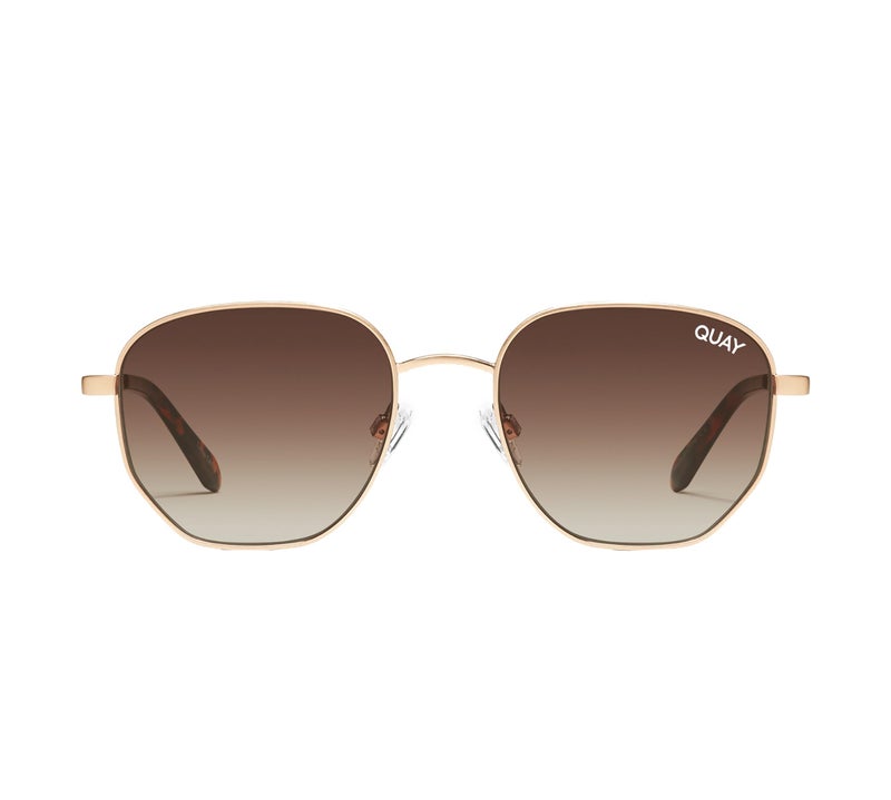 Quay - Sunglasses for Men & Women, Round Lenses with UV Protection (Big Time, Brushed Gold) - Image 2