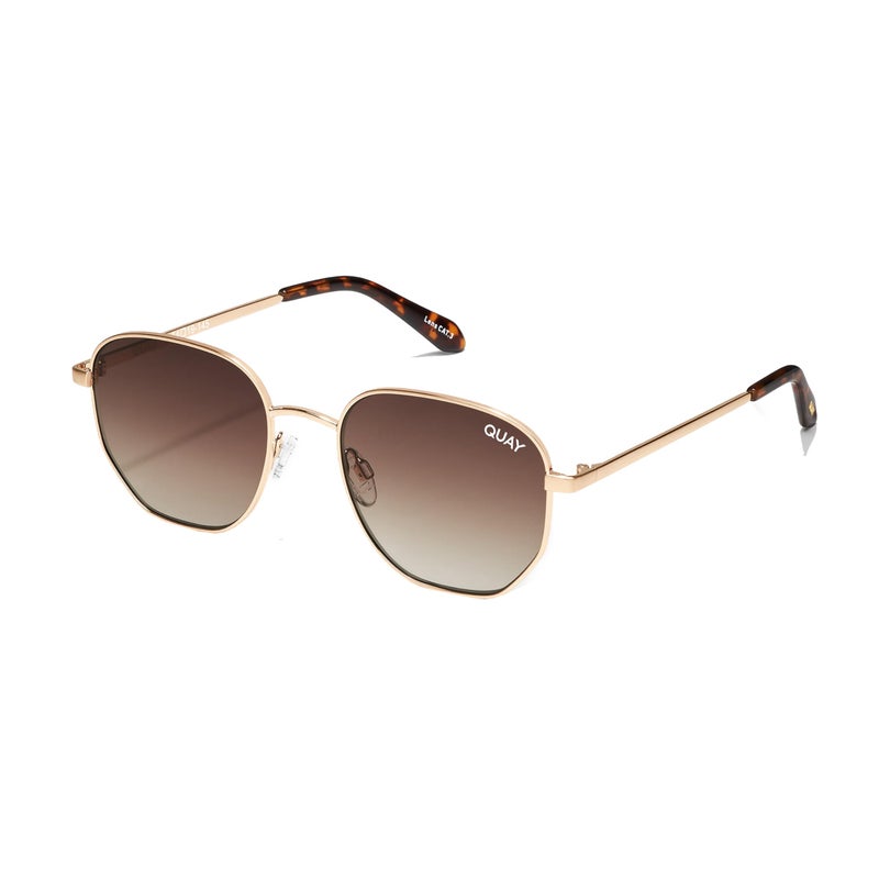Quay - Sunglasses for Men & Women, Round Lenses with UV Protection (Big Time, Brushed Gold) - Image 5