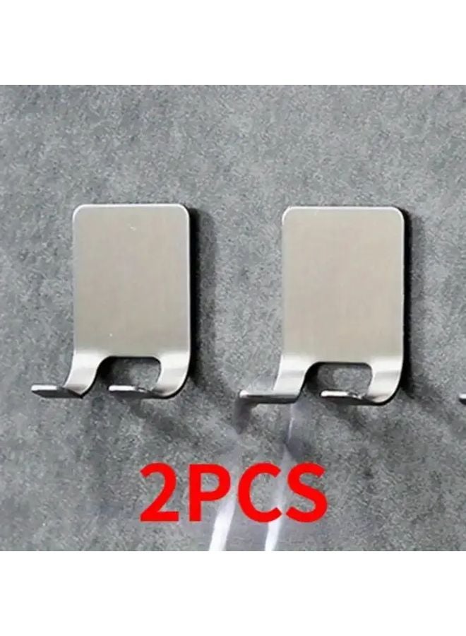 2 Pcs 2 In 1 Stainless Steel No Drill Adhesive Wall Mounted Shaver Holder Storage Shelf - Image 1