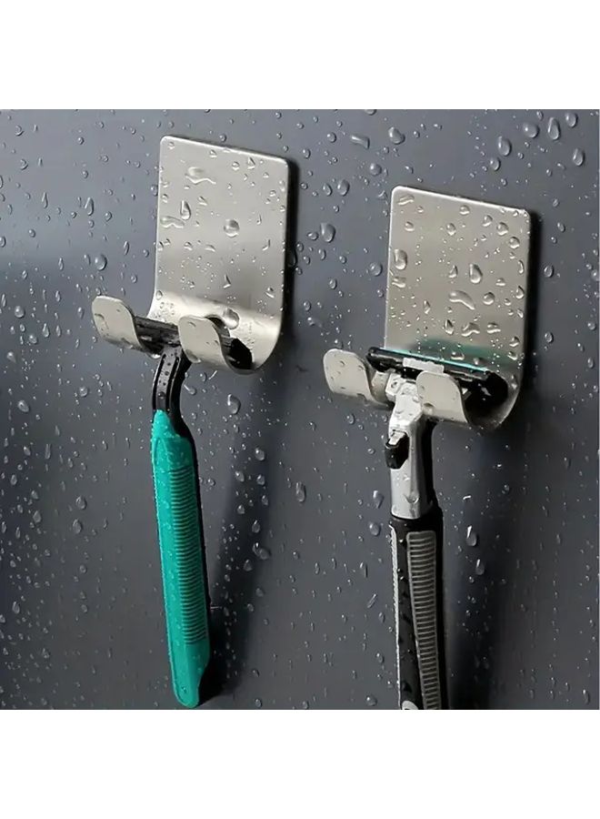 2 Pcs 2 In 1 Stainless Steel No Drill Adhesive Wall Mounted Shaver Holder Storage Shelf - Image 5