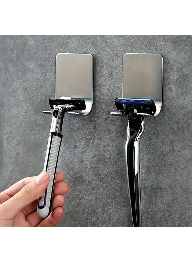 2 Pcs 2 In 1 Stainless Steel No Drill Adhesive Wall Mounted Shaver Holder Storage Shelf - Image 3