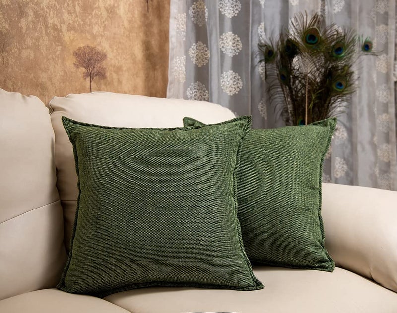 Khooti Decorative Jute Square Cushion Cover Throw pillow cover for Living Room Couch Diwan single seater Sofa , Colourful Modern Small 12 x 12 Inches / 30 x 30 cm (Colour - Mehandi)(Set of 2 pieces) C2 - Image 1