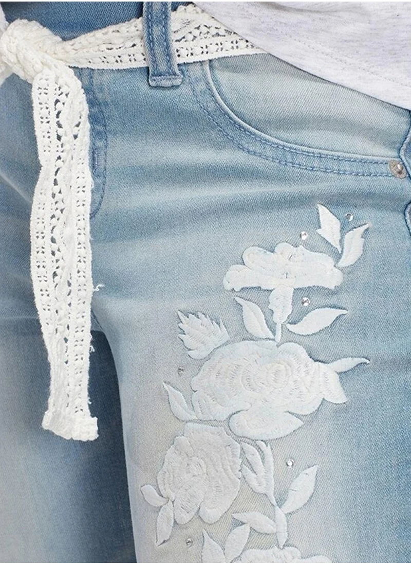 Justice Kids Floral Embroidered Denim Shorts