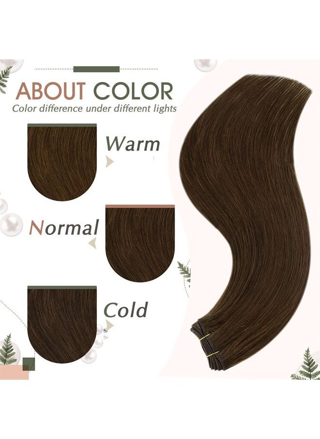 RUNATURE - Human Hair Weft Extensions Brown Sew in Hair Extensios Human Hair Weave 14 Inch 100g #4 Chocolate Brown Weft Hair Extensions Real Human Hair Short - Image 1
