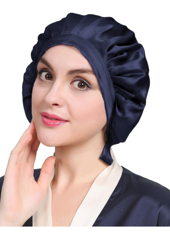 LILYSILK 100 Mulberry Silk Bonnet Silk Night Sleep Cap Adjustable Hair Wrap for Sleeping Deep Blue - Image 2