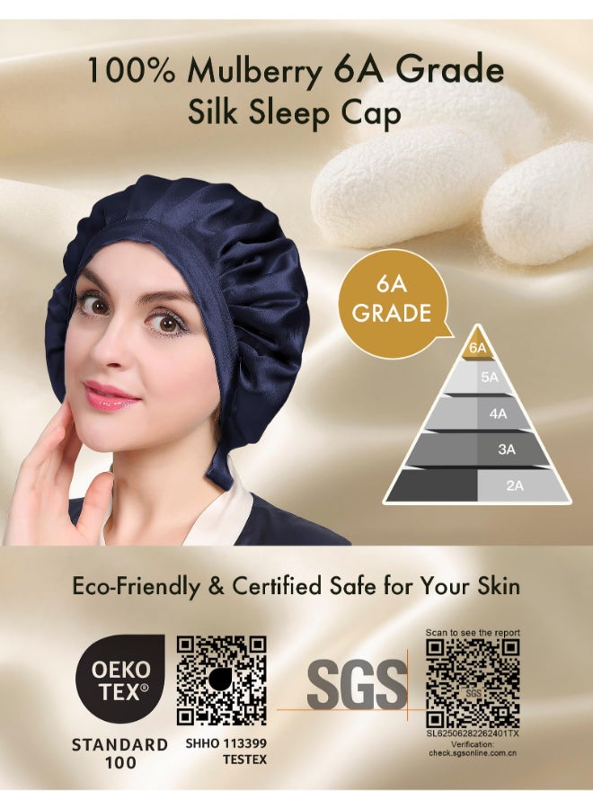LILYSILK 100 Mulberry Silk Bonnet Silk Night Sleep Cap Adjustable Hair Wrap for Sleeping Deep Blue - Image 4