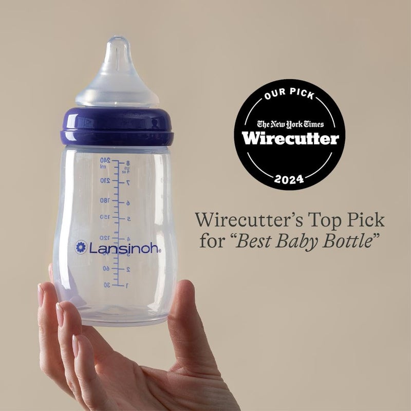 Lansinoh Anti-Colic Baby Bottles for Breastfeeding Babies, 8 Ounces, 3 Count, Includes 3 Medium Flow Nipples, Size M - Image 4