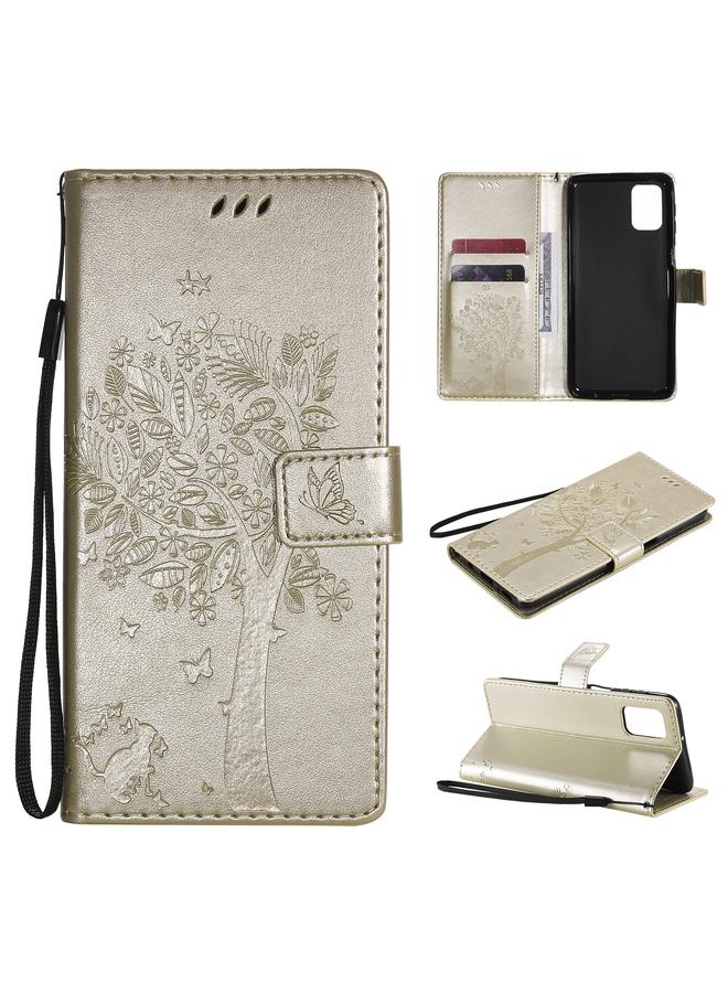 اس-توب جراب لهاتف Samsung Galaxy M31s بنقشة شجرة وقطة مضغوطة، جراب جلدي PU قلاب أفقي مع حامل وفتحات للبطاقات ومحفظة وحبل تعليق - Image 1