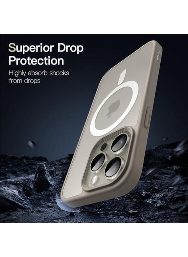 جي تيك جراب مغناطيسي لهاتف Iphone 15 Pro مقاس 6.1 بوصة متوافق مع Magsafe، غطاء خلفي شفاف غير لامع رفيع مقاوم للصدمات من التيتانيوم الطبيعي - Image 5