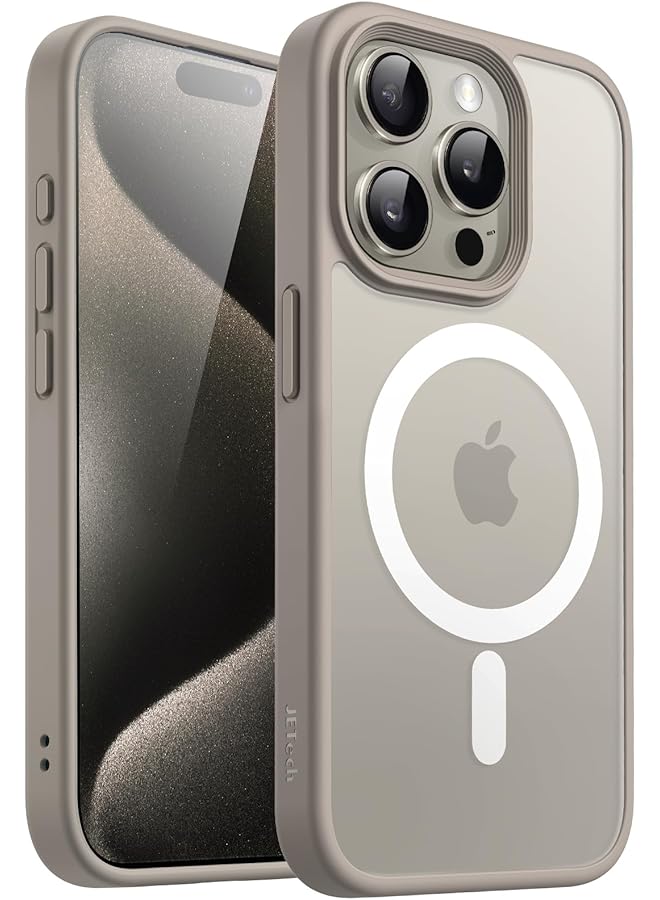 جي تيك جراب مغناطيسي لهاتف Iphone 15 Pro مقاس 6.1 بوصة متوافق مع Magsafe، غطاء خلفي شفاف غير لامع رفيع مقاوم للصدمات من التيتانيوم الطبيعي - Image 1