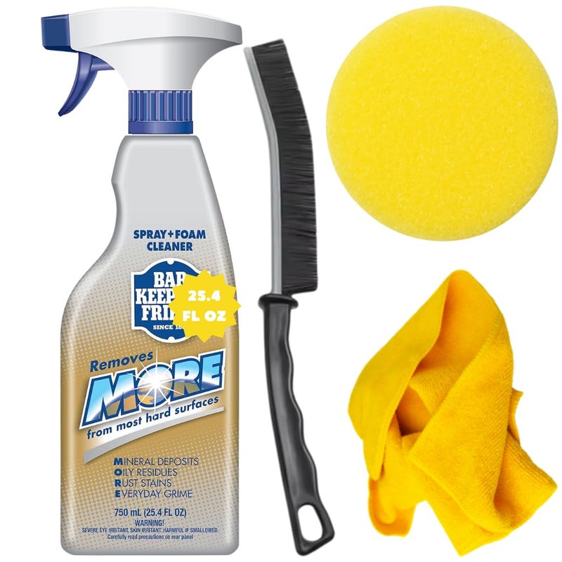 Bar Keepers Friend 1PACK BUNDLE MORE Spray Foam Cleaner (750ml) with Sponge, Microfiber Cloth & Crevice Cleaning Brush
