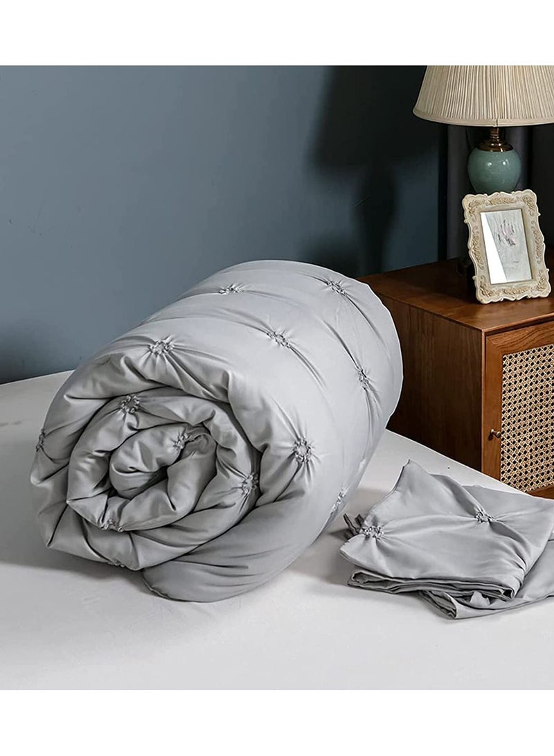 SYOSI Queen Comforter Set, Breathable Microfiber Bedding Collection, Pinch Pleat for Bed, 3 Pieces Down Alternative Bedding Comforter Sets, 1 Pintuck Comforter and 2 Pillow Shams (Grey 90x90 Inches) - Image 3