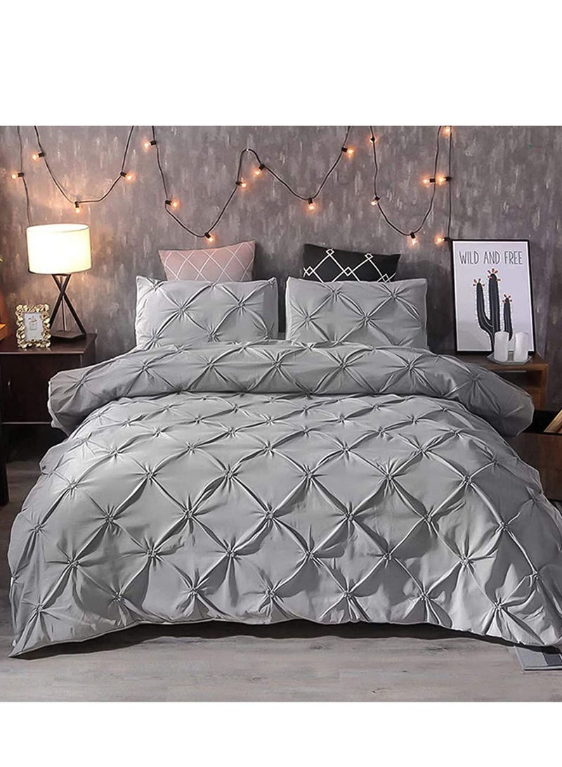 SYOSI Queen Comforter Set, Breathable Microfiber Bedding Collection, Pinch Pleat for Bed, 3 Pieces Down Alternative Bedding Comforter Sets, 1 Pintuck Comforter and 2 Pillow Shams (Grey 90x90 Inches) - Image 1