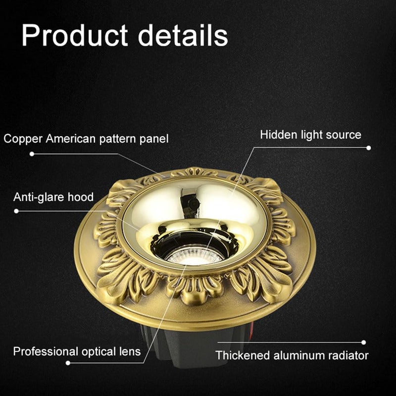 8W Dimmable LED Recessed Light Fixtures, Adjustable Angle Downlight, Brass Spotlights, COB Bull's Eye Lamp Brass Light Fixtures Ceiling Mount Kitchen 3 Color Di - Image 4