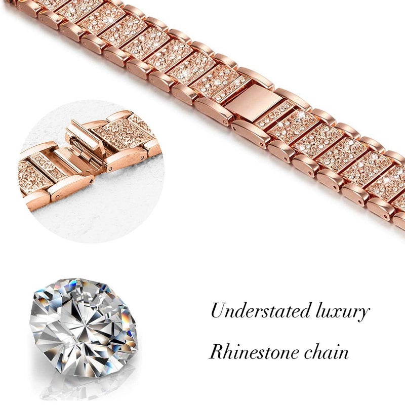 Abanen Bling Crystal Bands for Fitbit Charge 5 / Charge 6, Alloy Metal Bands Adjustable Women Wristbands Strap for Fitbit Charge 5 (Rose Gold) - Image 3