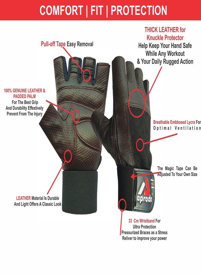 Aprodo Soft Leather Gym Gloves with Wrist Support + Double Stitched Fingers and Palm - Breathable Mesh Lycra On Back + Easy Open Finger Tab Size Adjuster, Free Size (Dark Brown, Free Size) - Image 3