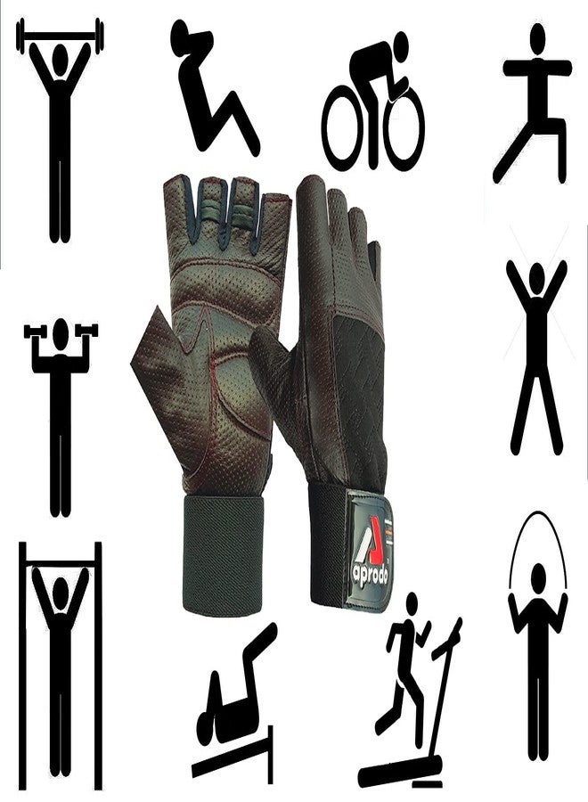 Aprodo Soft Leather Gym Gloves with Wrist Support + Double Stitched Fingers and Palm - Breathable Mesh Lycra On Back + Easy Open Finger Tab Size Adjuster, Free Size (Dark Brown, Free Size) - Image 5