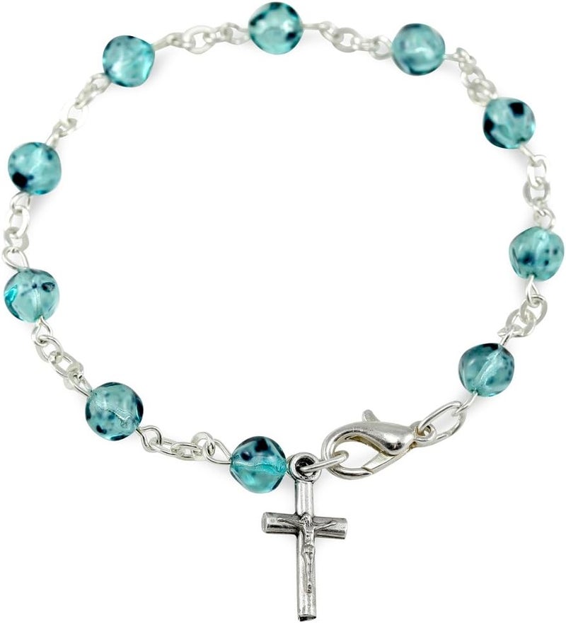 RosaryMart Rosary Bracelet Blue Pebble Glass Beads 
