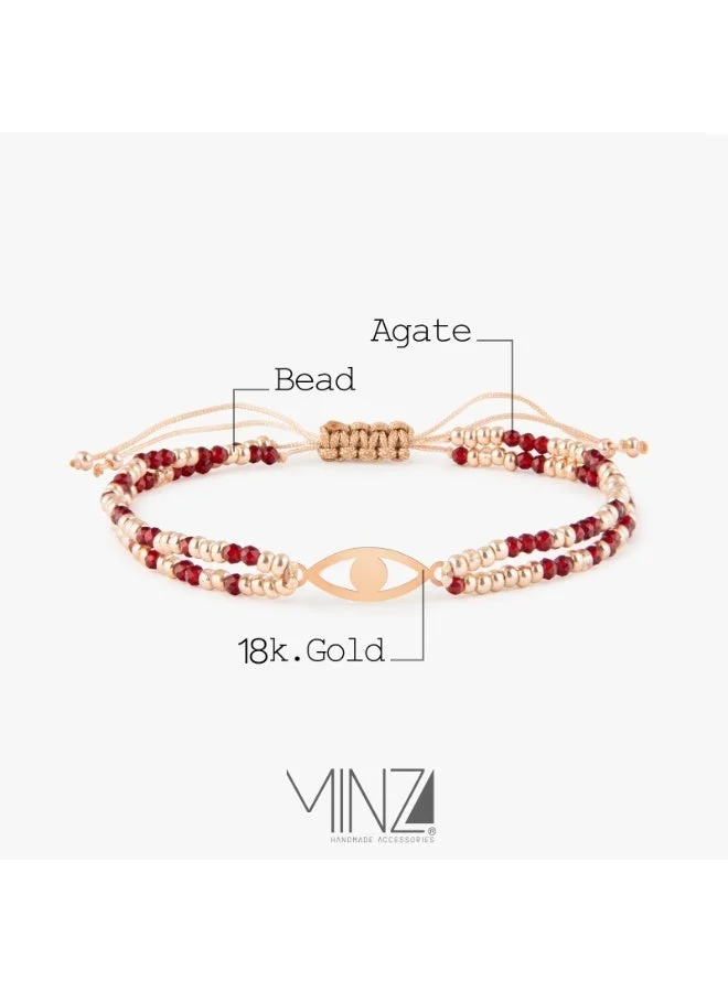 Minza  Minza “Egyptian” Women’s Bracelet, Pure 18K Gold, Czech Beads, Agate Stone, Handmade Bracelet for Women, Beaded Bracelet, Jewelry for Casual & Special Occasion for Women | Best Price UAE