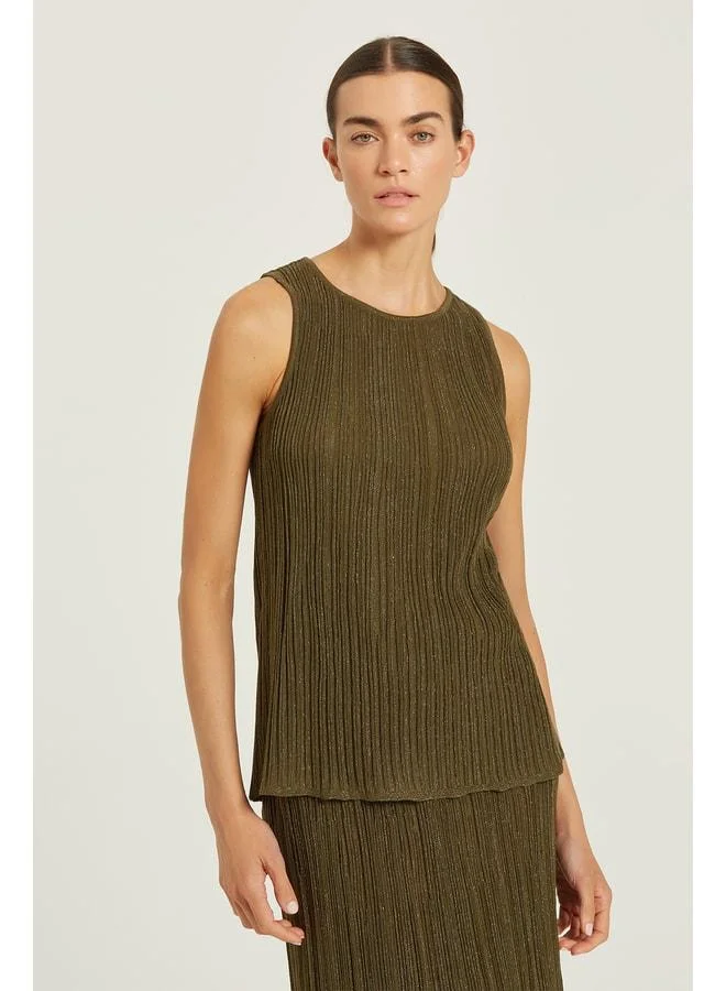 Mısırlı 1951 Olive Green Sequin-Detail Sleeveless Blouse.