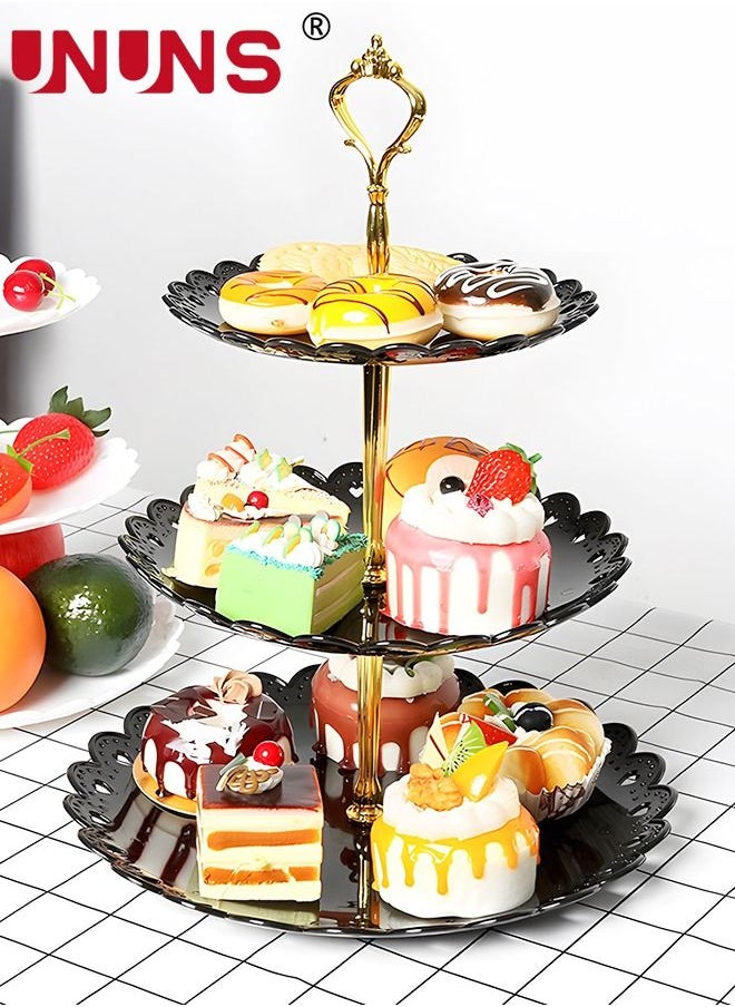 UNUNS 3-Tier Cake Stand,Floral Dessert Fruit Snack Tower Tray For Wedding, Home Birthday,Tea Party  - Image 1