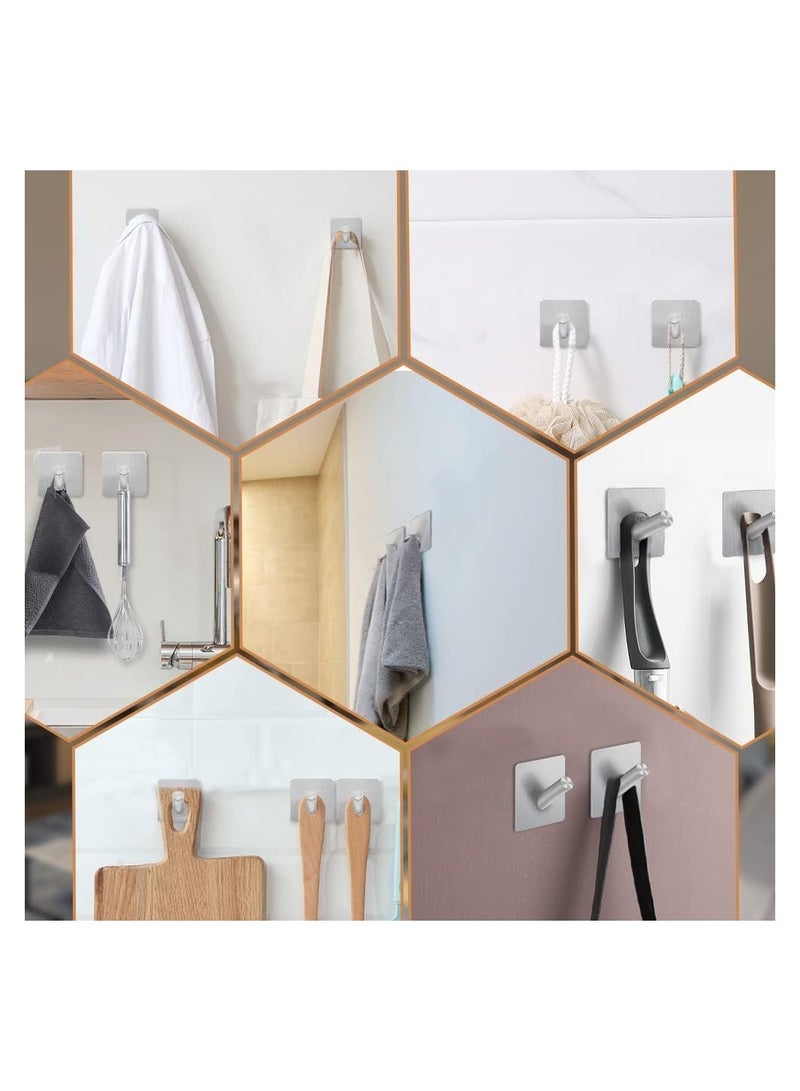 Utility Hooks Muti-Purpose Self Adhesive Wall Hooks Stainless Steel, Robe & Towel Hooks for Hanging Heavy Duty, Home Kitchen Storage Hooks Rustproof Silver 7 Packs - Image 4