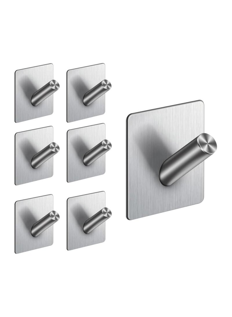 Utility Hooks Muti-Purpose Self Adhesive Wall Hooks Stainless Steel, Robe & Towel Hooks for Hanging Heavy Duty, Home Kitchen Storage Hooks Rustproof Silver 7 Packs - Image 1
