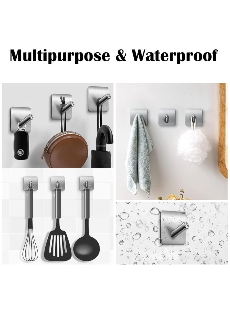 Utility Hooks Muti-Purpose Self Adhesive Wall Hooks Stainless Steel, Robe & Towel Hooks for Hanging Heavy Duty, Home Kitchen Storage Hooks Rustproof Silver 7 Packs - Image 3