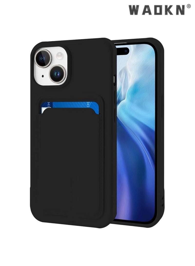 دبليو أيه أو كي أن القضية الهاتفية محفظة السيليكون الممتازة لآيفون 16 ، جيب حامل بطاقة الائتمان الآمن ، غطاء واقي دائم مناسب نحيف مع فتحة البطاقة ، حالة محفظة سوداء لامتصاص الصدمات لآيفون 16 - Image 1