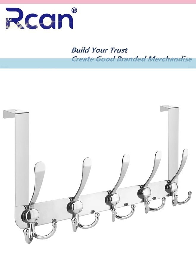 Rcan Door Hanger Over The Door Hooks for Hanging Coat Rack Clothes Hat Stainless Steel Over The Door Towel Rack with 5 Hooks for Bedroom Closet and Bathroom - Image 1