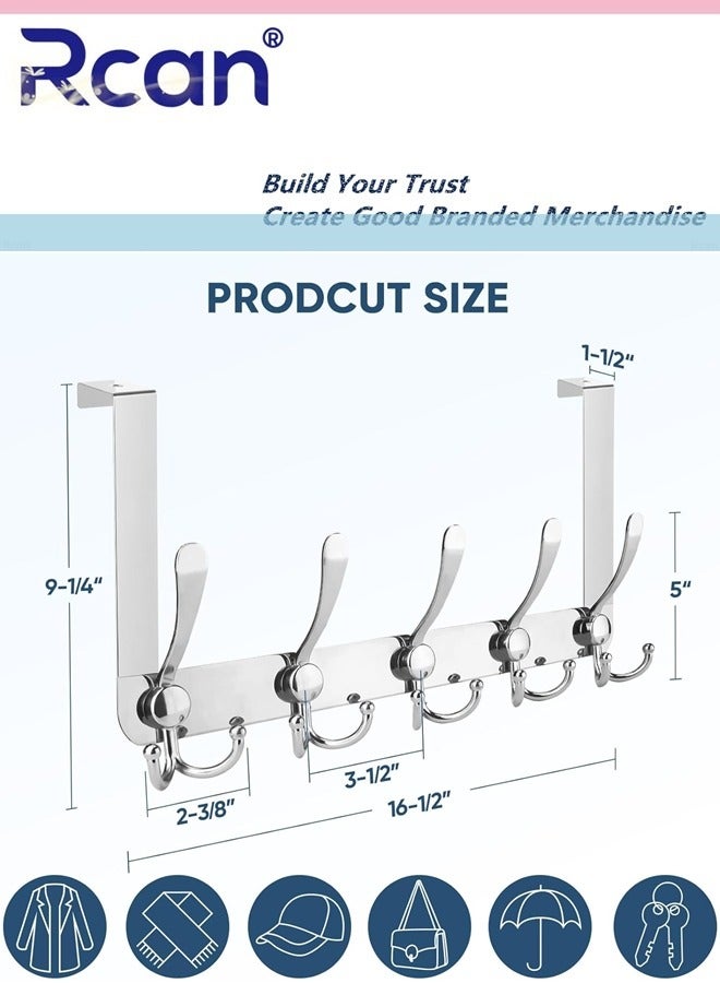 Rcan Door Hanger Over The Door Hooks for Hanging Coat Rack Clothes Hat Stainless Steel Over The Door Towel Rack with 5 Hooks for Bedroom Closet and Bathroom - Image 2