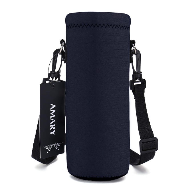 500ML NEOPRENE WATER BOTTLE CARRIER BAG WITH ADJUSTABLE SHOULDER STRAPINSULATED WATER BOTTLE COVER FOR STAINLESS STEELGLASSPLASTIC BOTTLES 169OZ BLACK