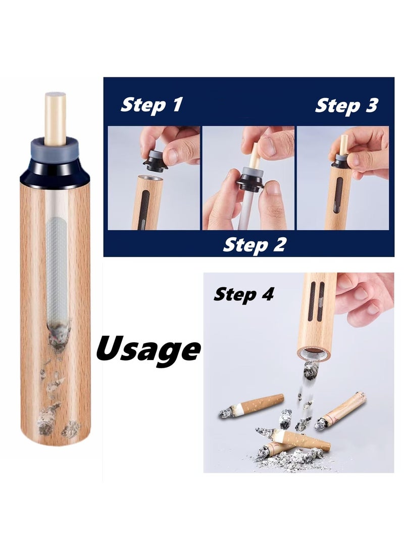 Portable Car Ashtray - Anti-Soot Design, No Spill Cigarette Holder for Travel & Outdoors,Wooden Walnut Brown - Image 3