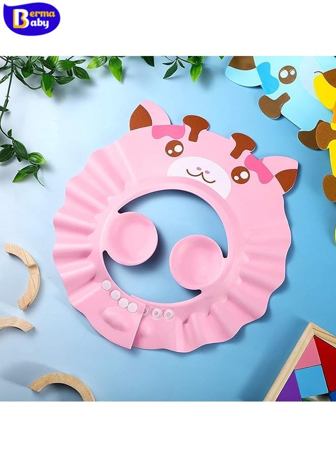 Berma Baby Baby Shower Cap with Earmuffs Foldable Anti-Reflux Cartoon Baby Shower Head Cap Adjustable Bathing Shower Protection Hat Soft Baby Bath Shampoo Cap Wash Shower Visor Hat for Toddler Children - Image 3