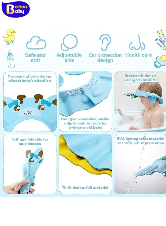Berma Baby Baby Shower Cap with Earmuffs Foldable Anti-Reflux Cartoon Baby Shower Head Cap Adjustable Bathing Shower Protection Hat Soft Baby Bath Shampoo Cap Wash Shower Visor Hat for Toddler Children - Image 4