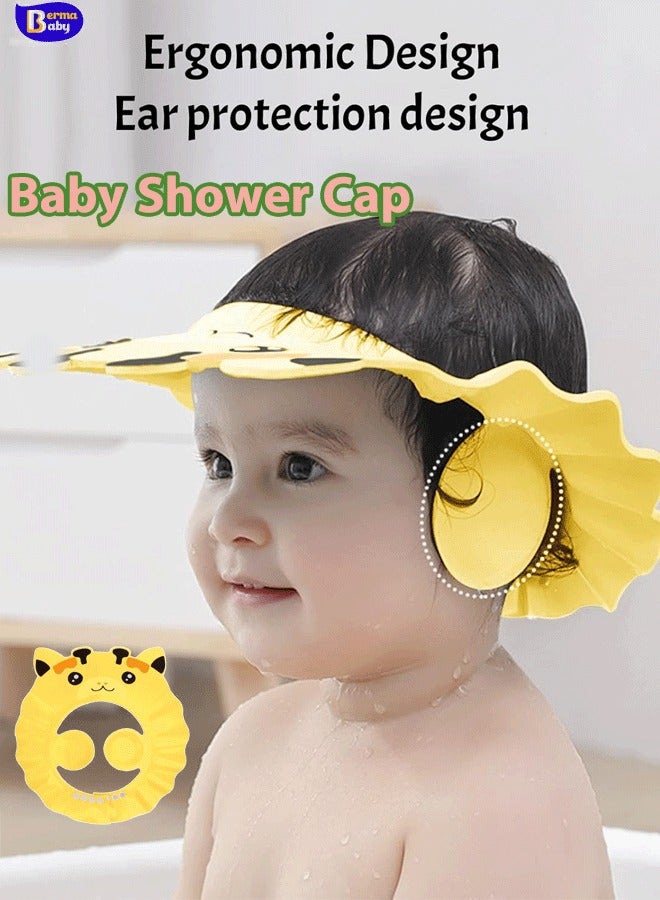 Berma Baby Baby Shower Cap with Earmuffs Foldable Anti-Reflux Cartoon Baby Shower Head Cap Adjustable Bathing Shower Protection Hat Soft Baby Bath Shampoo Cap Wash Shower Visor Hat for Toddler Children - Image 1