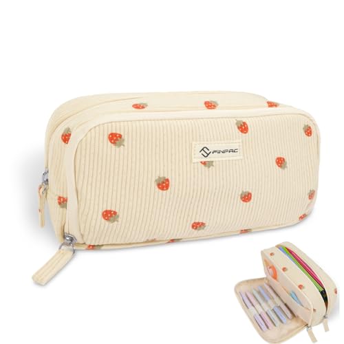 FINPAC Pencil Case Corduroy Triangle Makeup Bag Kawaii Pen Bag Pouch Holder Box Organize for Study Office or Travel Purple - Image 1