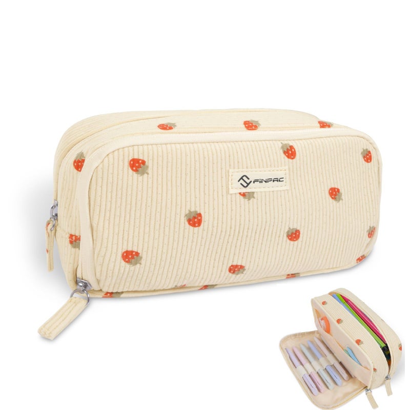 FINPAC Pencil Case Corduroy Triangle Makeup Bag Kawaii Pen Bag Pouch Holder Box Organize for Study Office or Travel Purple - Image 2