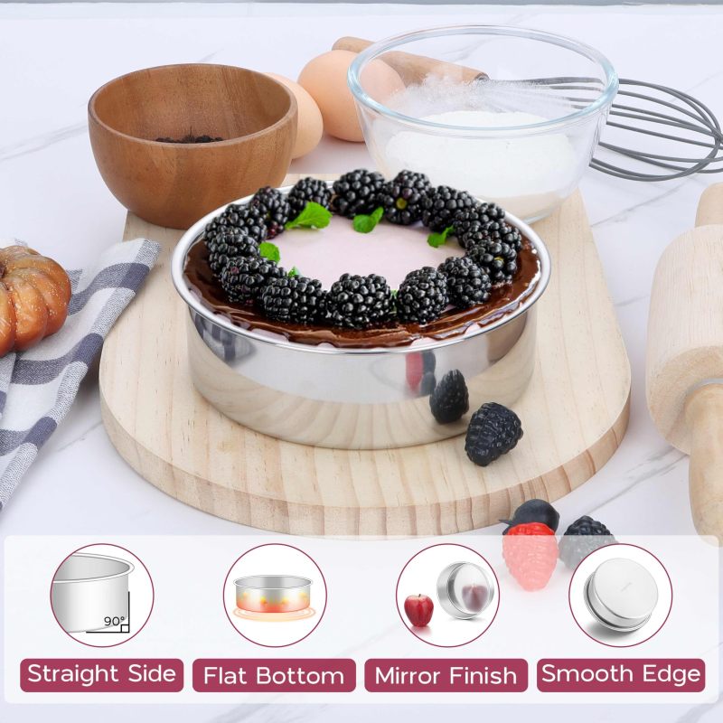 Stainless Steel 6 Inch Round Cake Pan 2-Inch Deep Seamless Design - Mirror-Polished Interior for Even Heat Distribution Layer Cake Tin for Wedding Birthday Baking - Image 3