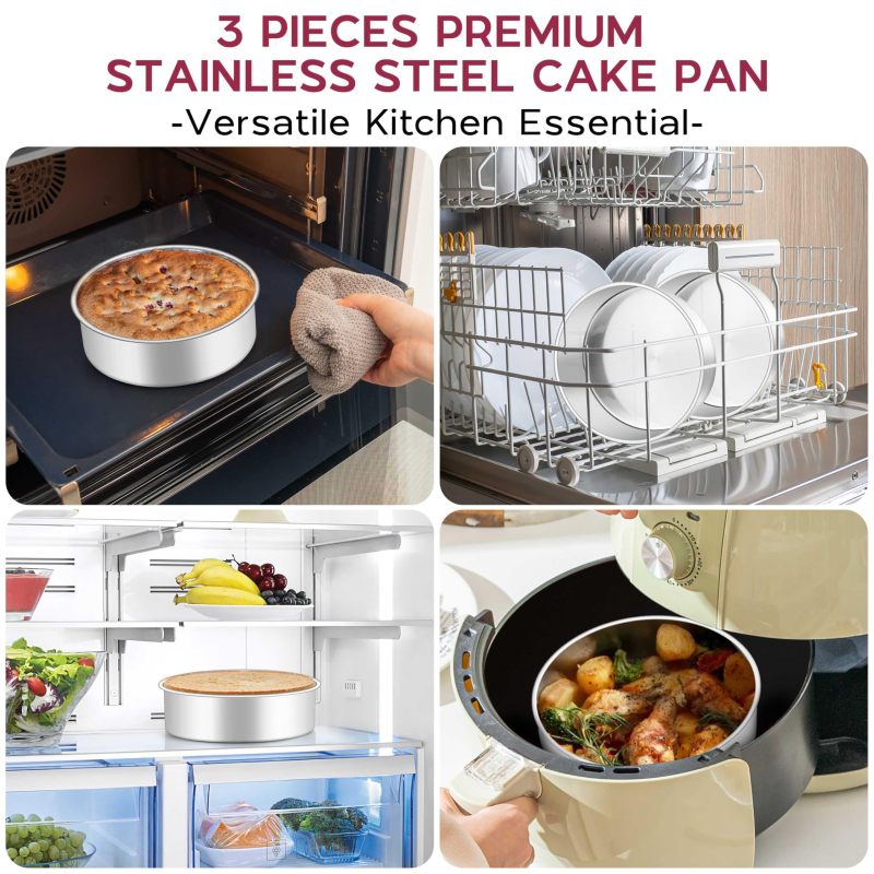 Stainless Steel 6 Inch Round Cake Pan 2-Inch Deep Seamless Design - Mirror-Polished Interior for Even Heat Distribution Layer Cake Tin for Wedding Birthday Baking - Image 5