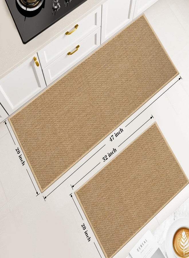 SofterCharm Kitchen Rugs and Mats, Non Slip Washable Set of 2 PCS, Absorbent Kitchen Mats for Floor, Kitchen Runner Rug, Rubber Backing, for Kitchen Decor, Front of Sink(Khaki, 20’’x 32’’+ 20’’x 47’’) - Image 2