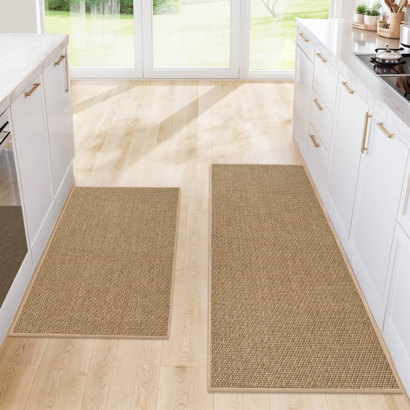 SofterCharm Kitchen Rugs and Mats, Non Slip Washable Set of 2 PCS, Absorbent Kitchen Mats for Floor, Kitchen Runner Rug, Rubber Backing, for Kitchen Decor, Front of Sink(Khaki, 20’’x 32’’+ 20’’x 47’’) - Image 1