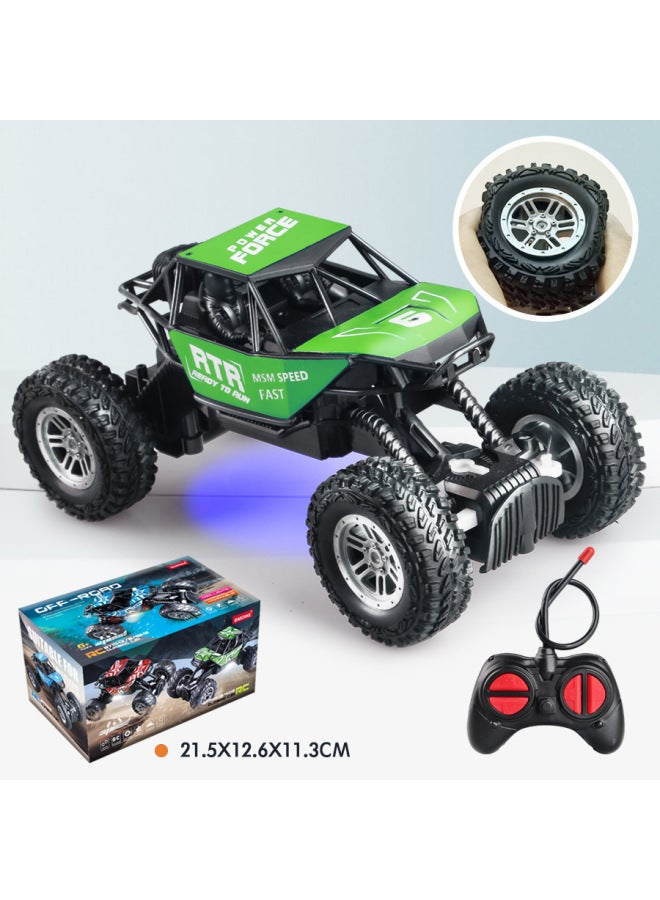 Remote Control Car Off-road Climbing Children's Car Gift Boys Charging Primary School Students' Qingming Toy-Color:Battery Version Green-4-way Remote Control Car-black Wheel